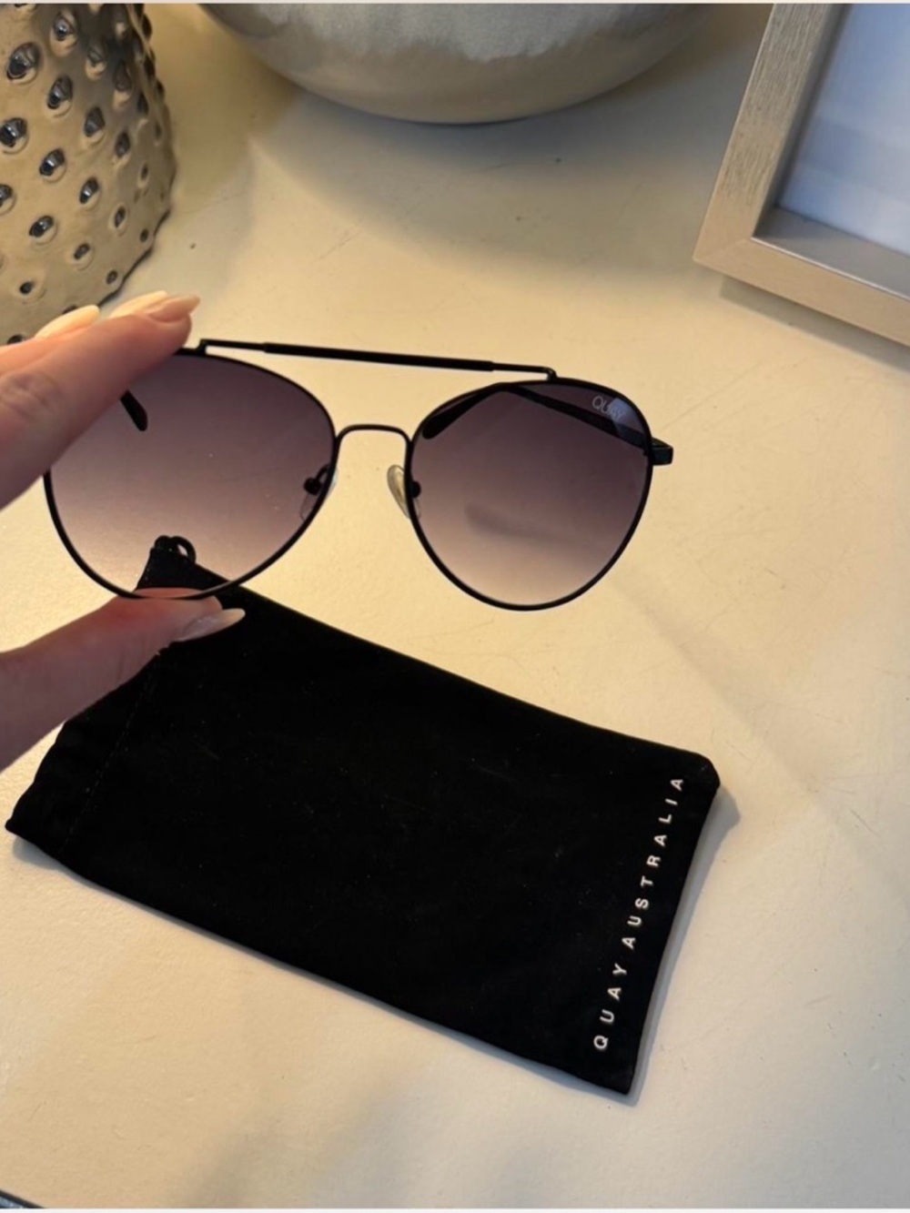 Quay Australia Black Aviator Sunglasses with Gradient Smoke Lenses